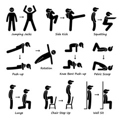 Body Workout Exercise Fitness Training (Set 1) Vector Illustrations