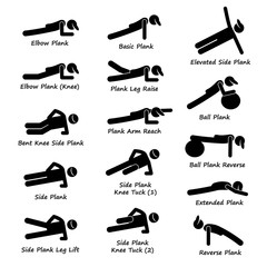 Plank Training Variations Exercise Vector Illustrations