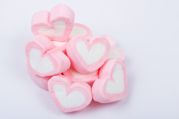 Heart shape marshmallow on white background Marshmallow