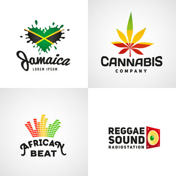 Set of african rasta beat vector logo designs. Jamaica reggae