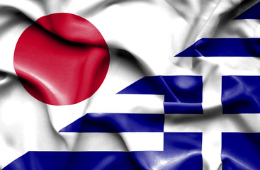 Waving flag of Greece and Japan