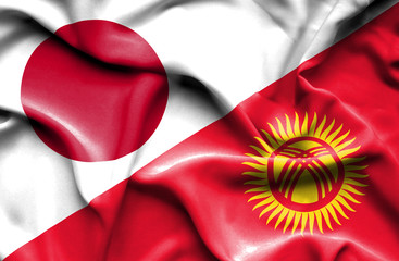 Waving flag of Kyrgyzstan and Japan