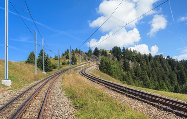 Fototapeta na wymiar Rack railroad on Mount Rigi