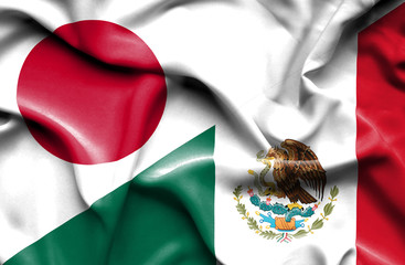 Waving flag of Mexico and Japan