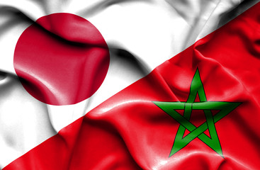 Waving flag of Morocco and Japan