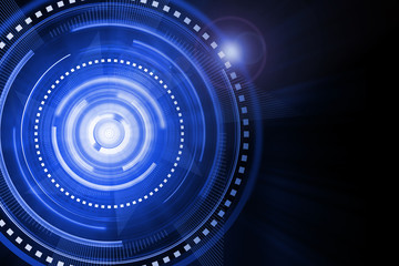 Abstract blue lighting cog time-machine flare background.