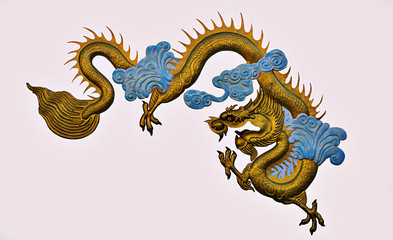 golden dragon Made from plaster isolate on white background