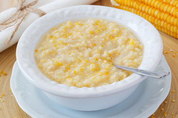 Corn porridge  in white plate