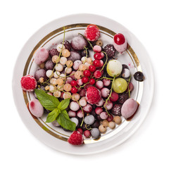Frozen berry isolated on white background top view