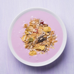 Muesli with yogurt, top view