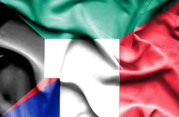 Waving flag of France and Kuwait