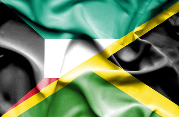 Waving flag of Jamaica and Kuwait