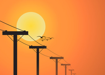 Vector : Silhouette electricity post before sunset