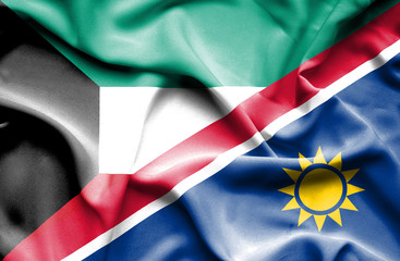 Waving flag of Namibia and Kuwait