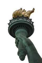 Fototapeta premium Closeup of the torch of the Statue of Liberty isolated on white background