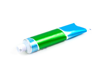 Colorful tube of toothpaste isolate on white background