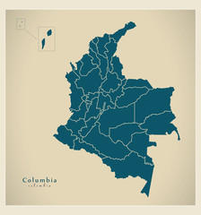 Modern Map - Colombia with departments and islands CO