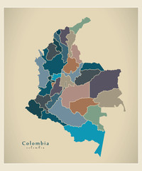 Modern Map - Colombia with departments colored CO