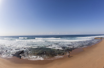 Father Son Blue Ocean Waves Beach Horizon Landscape