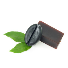 Natural herb soaps isolate on a white background. Coffee pulp an