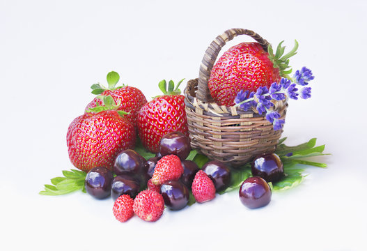 Strawberries, cherries and wild strawberries