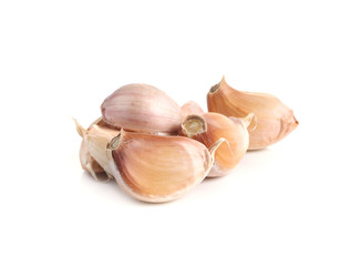white and purple garlic isolated on white