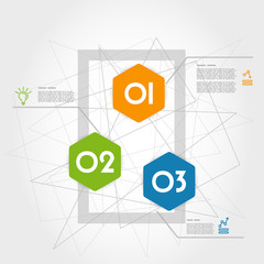 three colorful infographic hexagonswith rectangle
