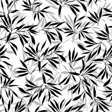 Bamboo leaf background. Floral seamless texture with leaves.