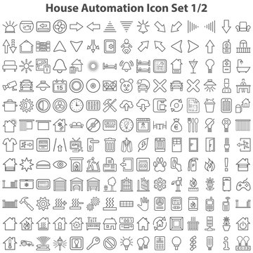 Schwarze Hausautomatisierungssymbole in Liniendarstellung Teil 1