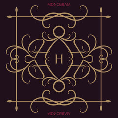 Set of monogram letter retro vintage badges, ribbons and labels