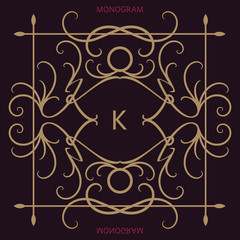 Set of monogram letter retro vintage badges, ribbons and labels