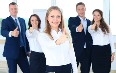 business concept - attractive businesswoman with team 