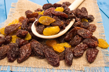the raisins on a blue board