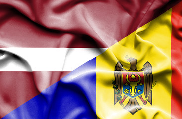Waving flag of Moldavia and Latvia
