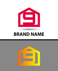 Number 9 logo. Vector logotype design with house icon
