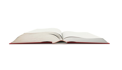 Blank opened book rendered on white