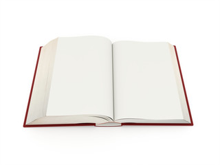 Blank opened book rendered on white