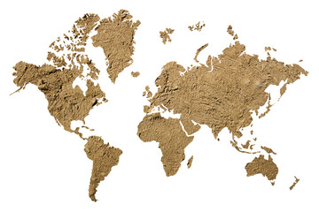 Clay on world map outline