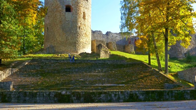 Autumn day in a park near Cesis castle , Latvia 