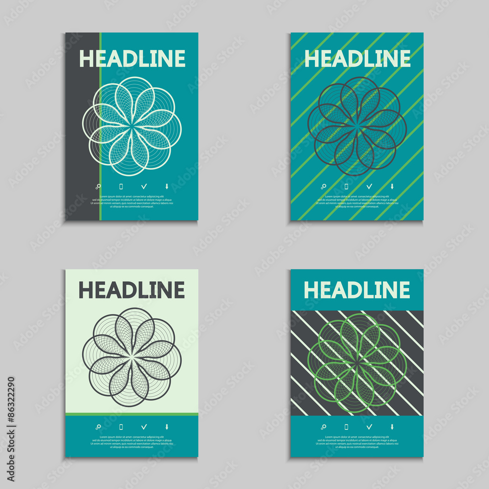 Poster set of vector brochures with flower made from circles.