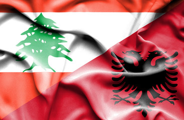 Waving flag of Albania and Lebanon