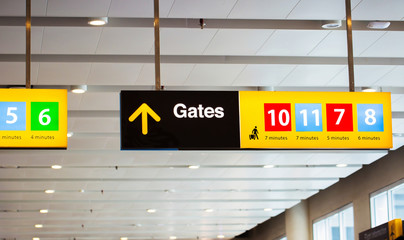 Gates sign at an airport.
