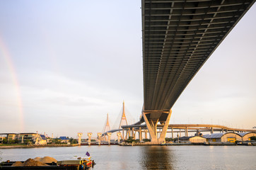Fototapeta premium Bhumibol Bridge. The Bridge across Chao Phraya River in Bangkok, Thailand.