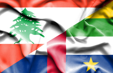 Waving flag of Central African Republic and Lebanon