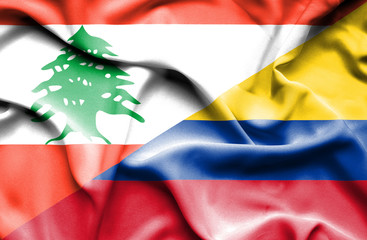 Waving flag of Columbia and Lebanon