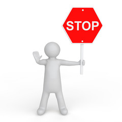 3d man with stop sign