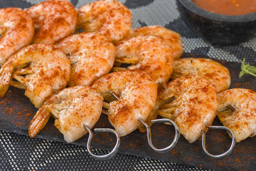 Paprika Prawn Satay - BBQ prawns on a skewer dusted with smoked paprika.
