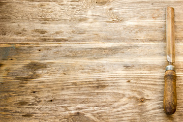 various different steel retro rusty rasp file tool collection isolated on wooden background. Copy...