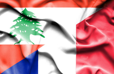 Waving flag of France and Lebanon