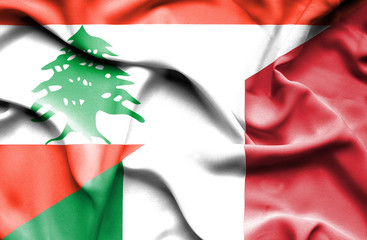 Waving flag of Italy and  Lebanon